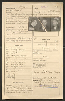 Poje, Franjo, 9.9.1898. Policijski karton