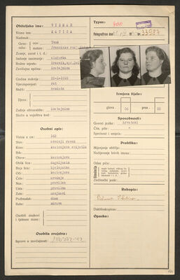 Vidmar, Katica, 25.10.1918. Policijski karton