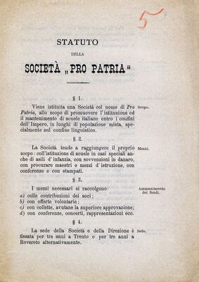 Statuto della Societá „Pro Patria“ = Statut Društva „Pro Patria“