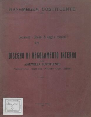 Disegno di regolamento interno della Assemblea costituente presentato dall'on. Nicolo dott. Biasi