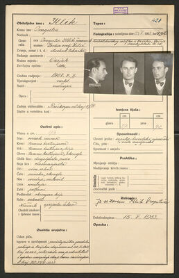 Illik, Dragutin, 7.5.1908. Policijski karton