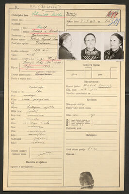 Schmidt, Milka, 6.7.1887. Policijski karton