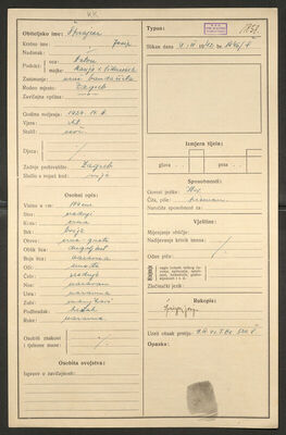 Šprajcer, Josip, 14.3.1924. Policijski karton