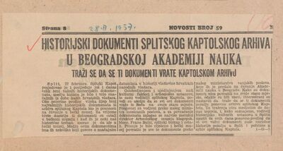 Historijski dokumenti splitskog kaptolskog arhiva u beogradskoj Akademiji nauka