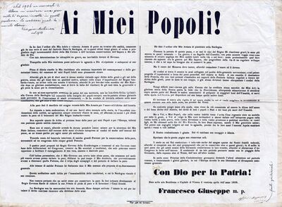 Ai Miei Popoli! Proclama dell’imperatore Francesco Giuseppe I, Nel 1906 un mercante di… = Mojim narodima! Proglas cara Franje Josipa I. Godine 1906. prodavač…