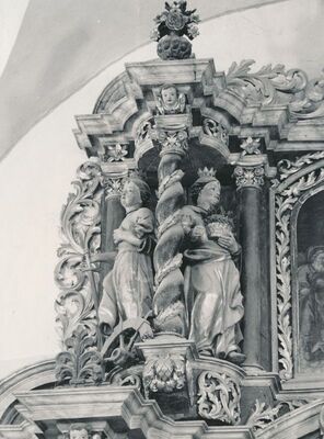 Svetice (Ozalj) - Crkva Blažene Djevice Marije, oltar sv. Ćirila i Metoda, dio atike