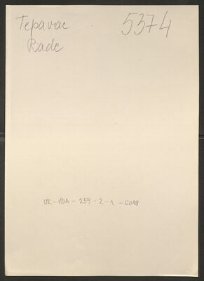 Tepavac, Rade, 1895. Policijski karton