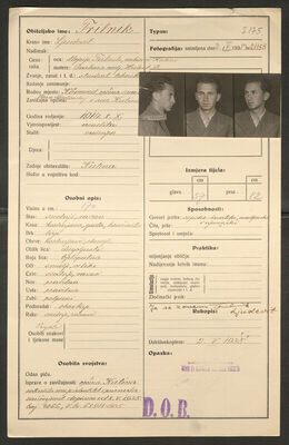 Trilnik, Ljudevit, 8.10.1914. Policijski karton