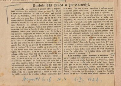 Umjetnički život u Jugoslaviji