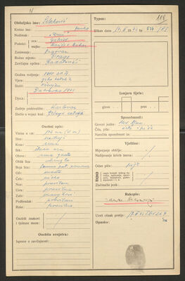 Selaković, Janko, 20.9.1910. Policijski karton