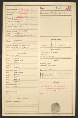 Sibinčić, Milan, 27.8.1919. Policijski karton