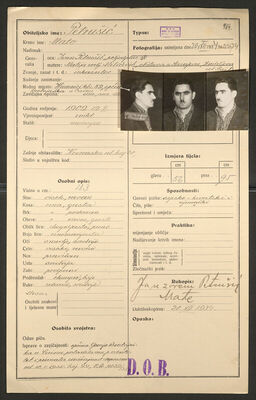 Petrušić, Mato, 19.1.1909. Policijski karton