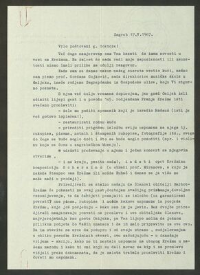 Korespondencija u vezi s Franjom Krežmom; 4 pisma: Ladislav Šaban, M. Hoić, Gordana Gojković, Renata Vučetić, 1967.