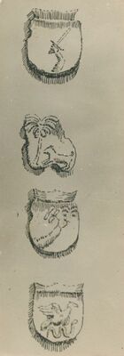 Visoko - grafički prikaz četiri grba na gotičkom zvoniku