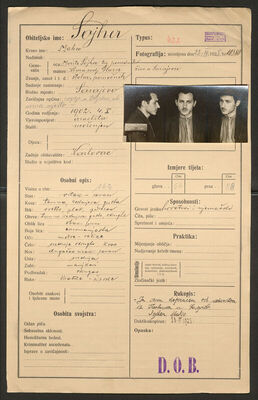 Sojher, Makso, 4.10.1902. Policijski karton