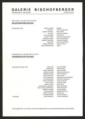 Galerie Bischofberger - Nove akvizicije, izložba