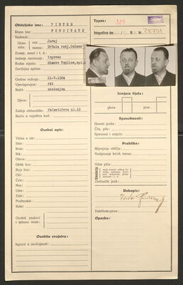 Pinter, Ferdinand, 21.5.1884. Policijski karton