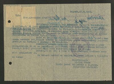 Prepiska o grobu obitelji Krežma: prijepis molbe Zlatka Šenoe HPD-u 