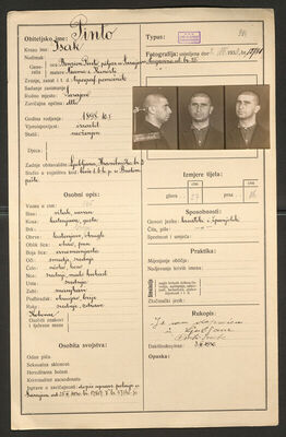 Pinto, Isak, 10.1.1898. Policijski karton