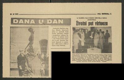 Životni put virtuoza. U Muzeju Slavonije oživjela slika umjetnika. Glas Slavonije, 1967.