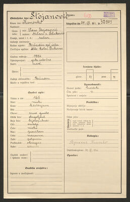 Stojanović, Kamenko, 1924. Policijski karton