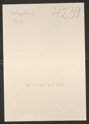 Schwabenitz, Vera rođ. Benčić, 12.3.1923. Policijski karton