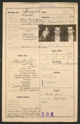 Simić, Novak, 14.1.1906. Policijski karton