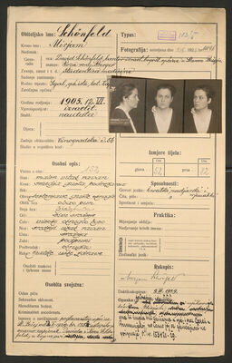 Schönfeld, Mirjam, 12.6.1905. Policijski karton