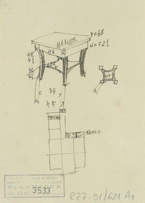 Namještaj, studija kupaoničkog stolića; na poleđini studija stolca