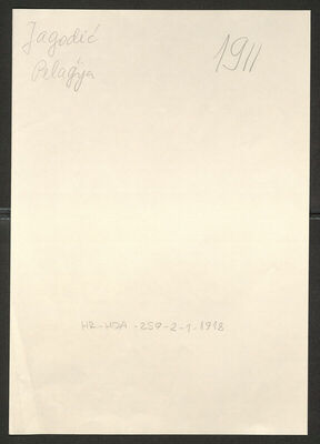 Jagodić, Pelagija, 6.9.1921. Policijski karton