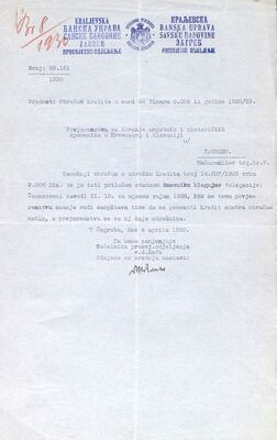 Obračun kredita od 9000 dinara iz godine 1928./29.