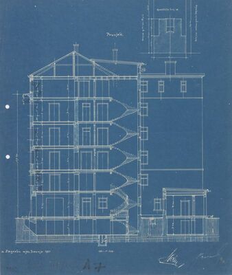 Stambena i trgovačka zgrada za eksploataciju drva, presjek