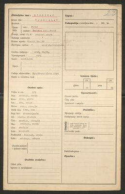 Stepinac, Vjekoslav, 20.6.1910. Policijski karton