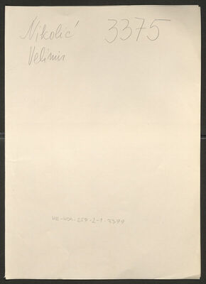 Nikolić, Velimir, 1910. Policijski karton