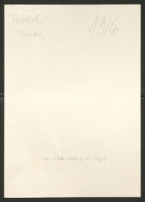 Frölich, Fricika, 8.8.1909. Policijski karton