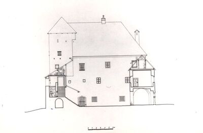 Slavetić - Dvorac Oršić, ulazno krilo i stubište zapadnog krila