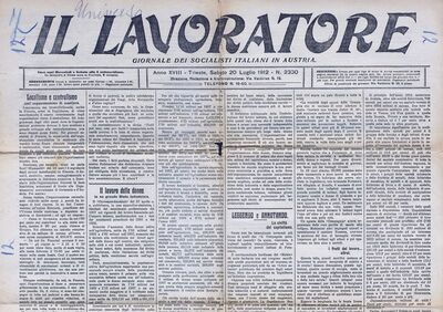 Il Lavoratore giornale dei socialisti italiani in Austria = Novine talijanskih socijalista u Austriji, Anno = Godina 18, Trieste = Trst, 20. 07.1912, N.2330