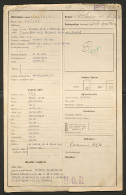 Rađenović, Veljko, 21.9.1918. Policijski karton