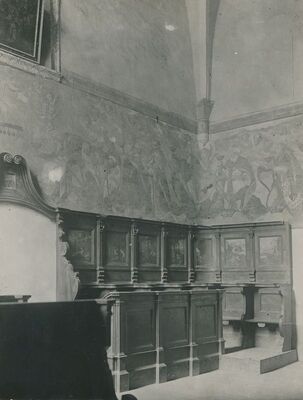 Lepoglava - Crkva Bogorodice, freske - scena iz Apokalipse i klupe sa slikama