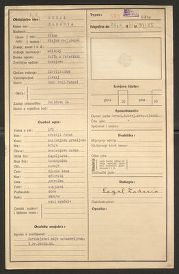 Segal, Zaharia, 22.8.1884. Policijski karton