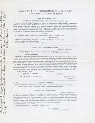 Alcuni fra i documenti militari posseduti da Filippo Zamboni = Neki od vojnih dokumenata koje je posjedovao Filippo Zamboni