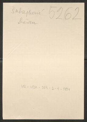 Šubajković, Dušan, 13.5.1912. Policijski karton