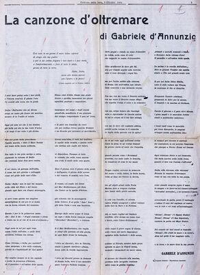 La canzone d’oltremare = Prekomorska pjesma, presavijeni list + La nuova canzone di Gabriele D’Annunzio = Nova pjesma Gabrijela D’Annunzija, novinski isječak