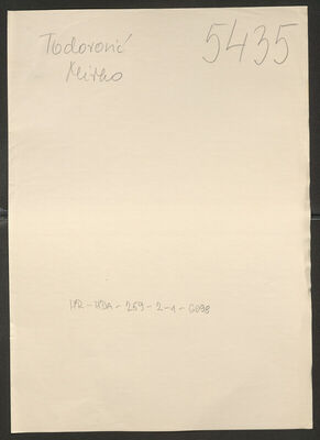 Todorović, Mirko. Policijski karton