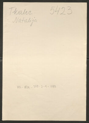 Tkalec, Natalija rođ. Žnidarčić, 26.1.1909. Policijski karton