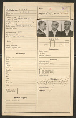 Špitz, Alfred, 1882. Policijski karton