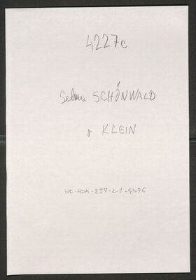 Schoenwald, Selma rođ. Klein, 20.8.1879. Policijski karton