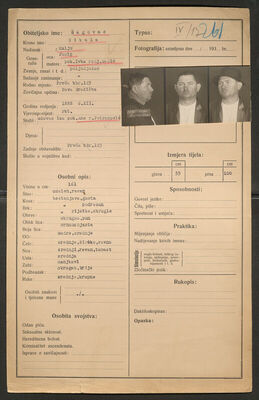 Šagovac, Nikola, 6.12.1888. Policijski karton