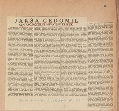 Jakša Čedomil, osnivač moderne hrvatske kritike