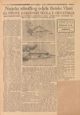 Natječaj tehničkog odjela Banske Vlasti za tipove narodnih škola u Hrvatskoj